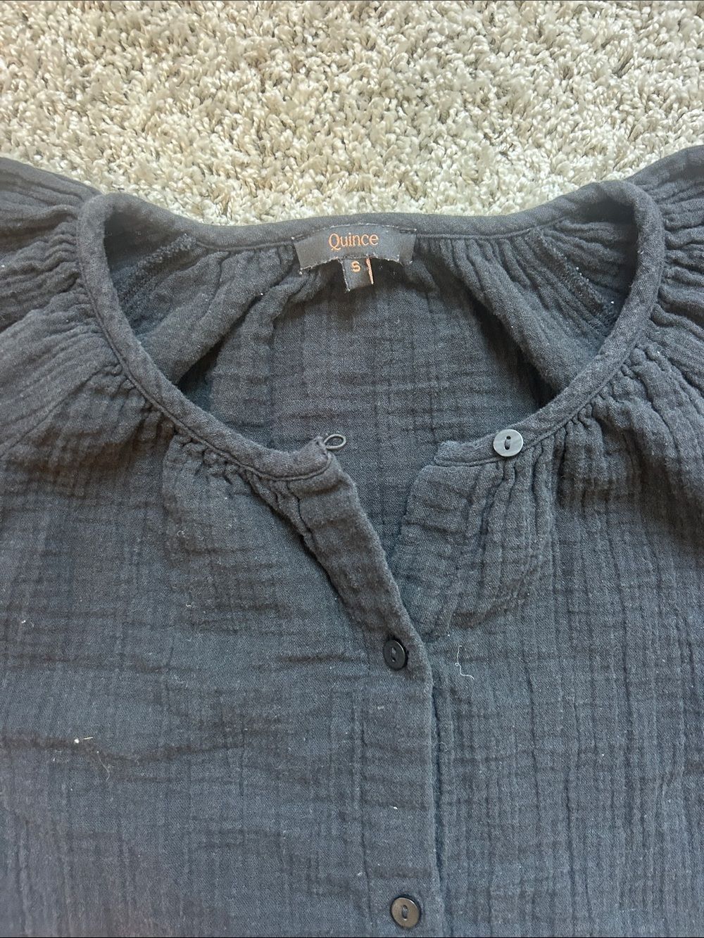 Quince 100% Organic Cotton Gauze Button Front Shirt Black Women's Size Small - Picture 2 of 5